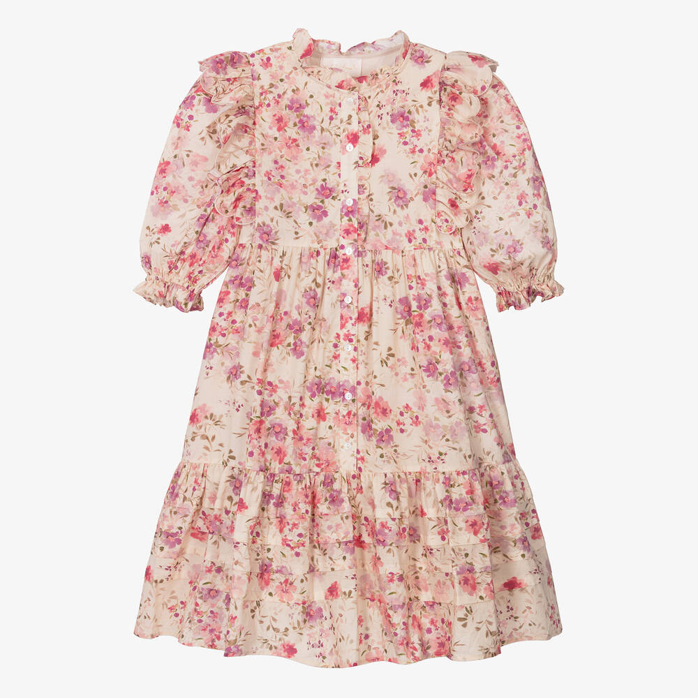 Petite Amalie - Teen Girls Pale Pink Floral Cotton Dress | Childrensalon