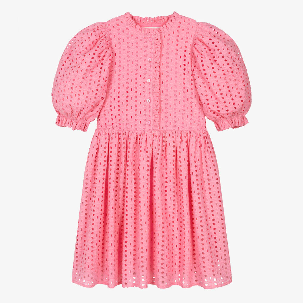Petite Amalie - Teen Girls Pink Broderie Anglaise Dress | Childrensalon