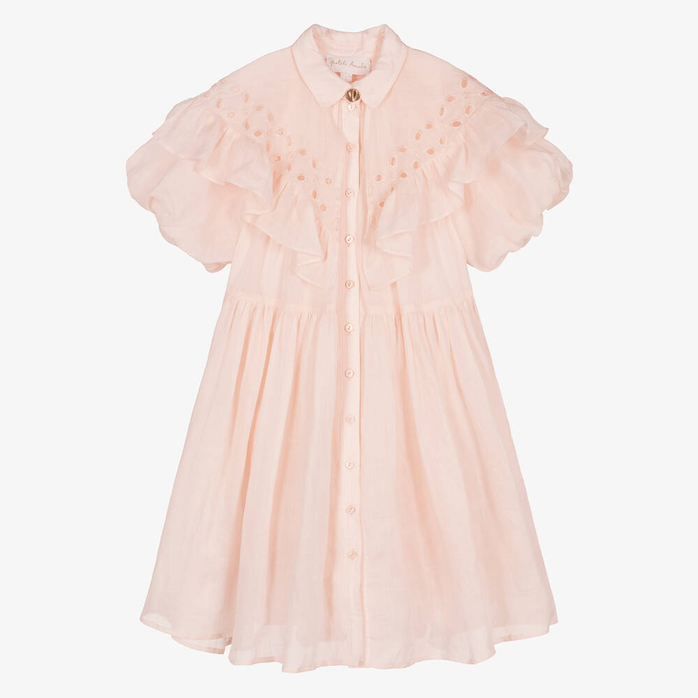 Petite Amalie - Teen Girls Pink Linen Puffed Sleeve Dress | Childrensalon