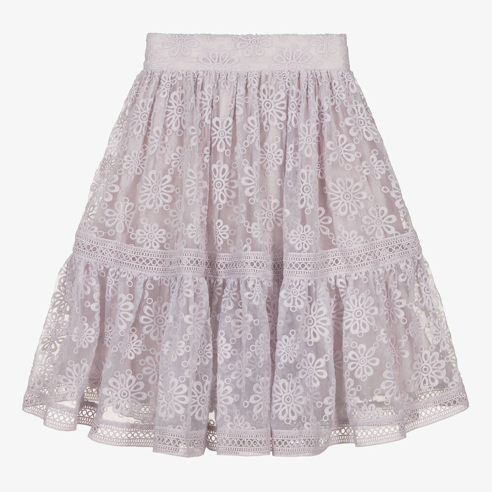 Petite Amalie - Teen Girls Purple Embroidered Organza Skirt | Childrensalon