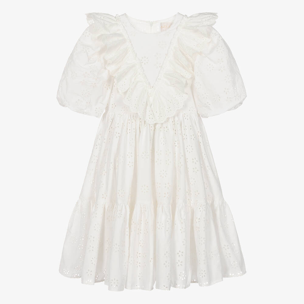 Petite Amalie - Teen Girls White Broderie Anglaise Dress | Childrensalon