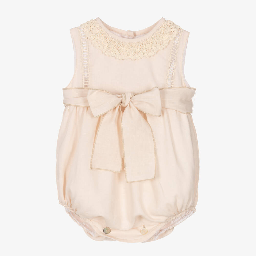 Phi Clothing - Baby Girls Beige Linen & Cotton Shortie | Childrensalon