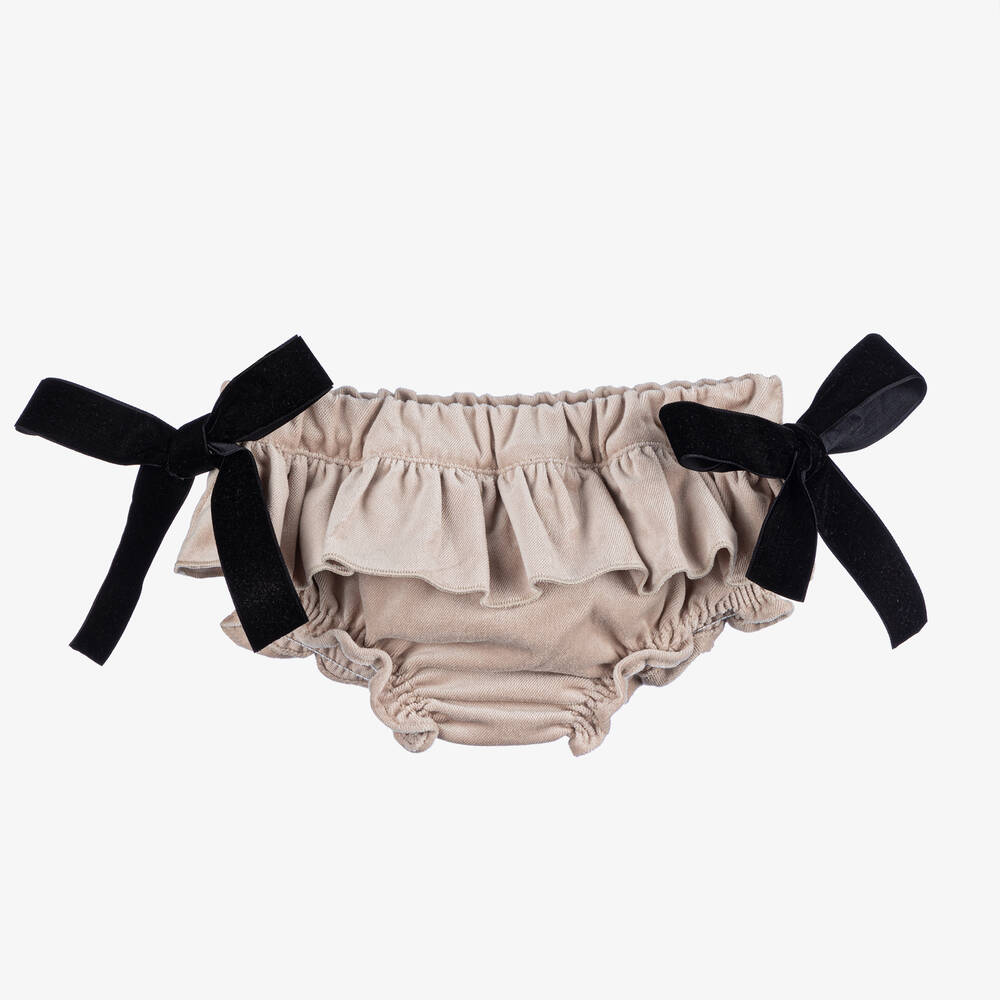 Phi Clothing - Baby Girls Beige Velvet Bloomer Shorts | Childrensalon
