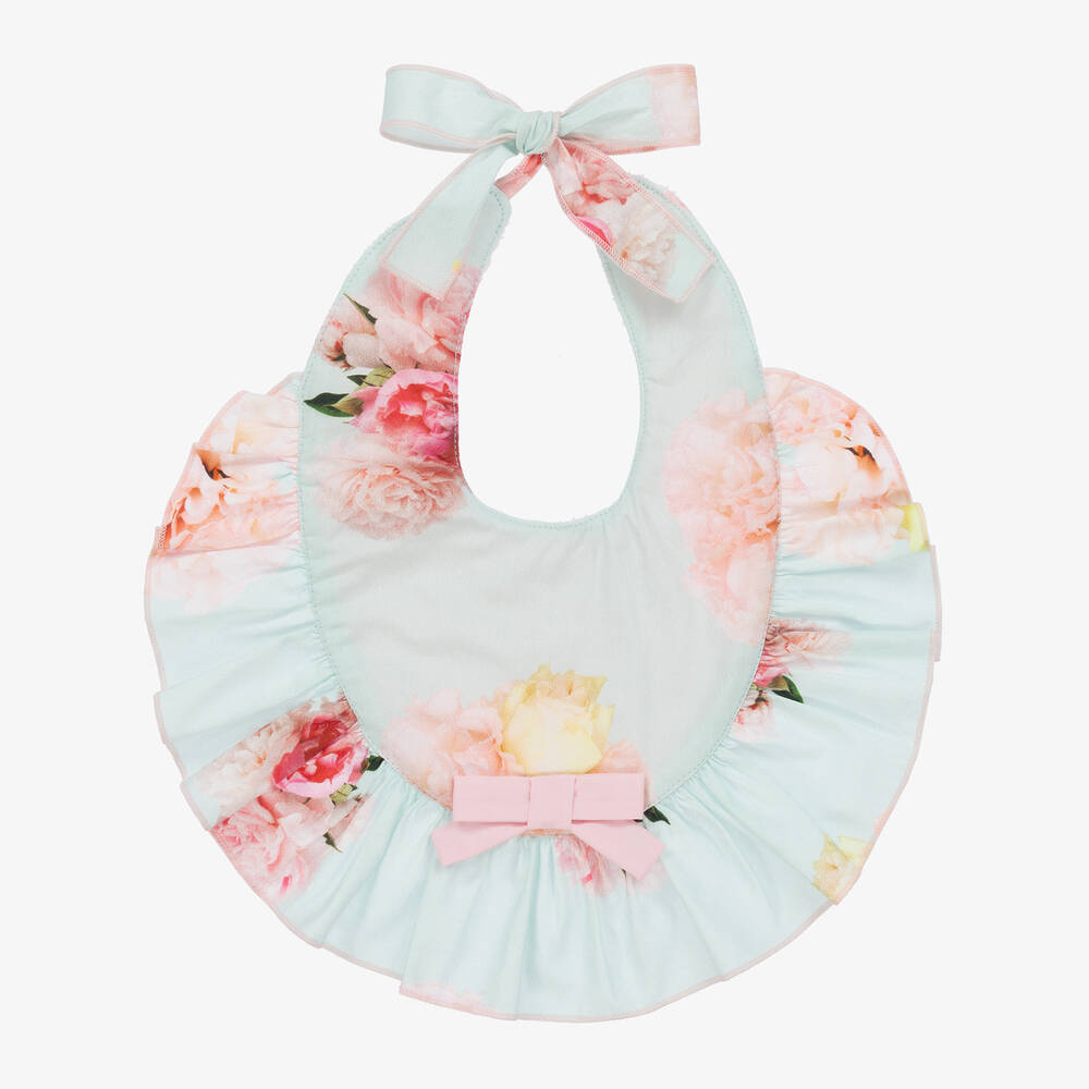 Phi Clothing - Baby Girls Blue Floral Cotton Frill Bib | Childrensalon
