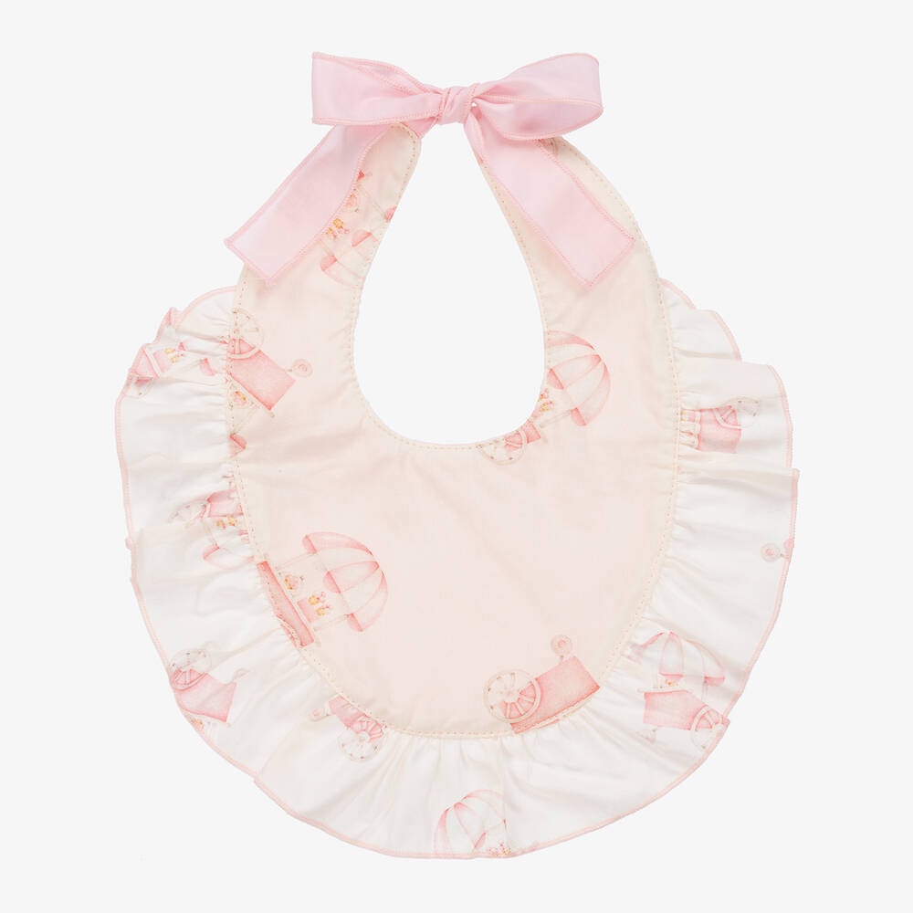 Phi Clothing - Baby Girls Ivory & Pink Cotton Frill Bib | Childrensalon