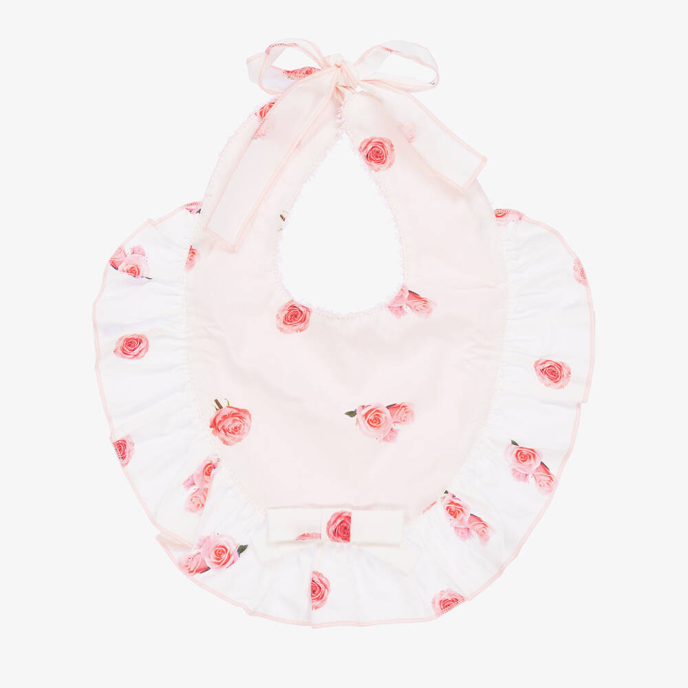 Phi Clothing - Baby Girls White Cotton Floral Bib | Childrensalon
