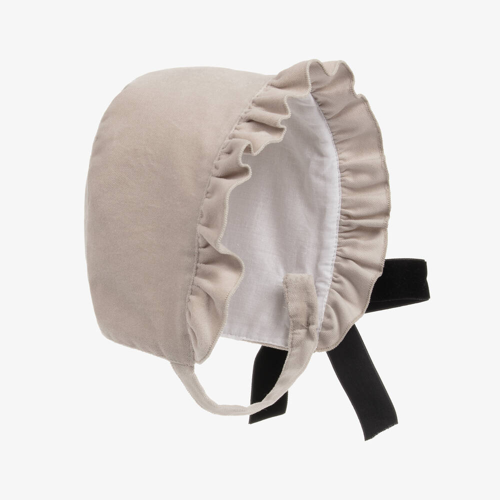 Phi Clothing - Girls Beige Cotton Needlecord Bonnet | Childrensalon