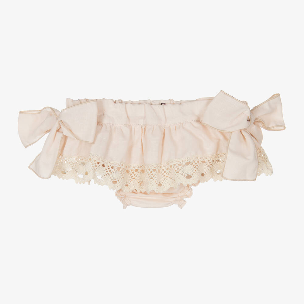 Phi Clothing - Girls Beige Linen & Cotton Bloomer Shorts | Childrensalon