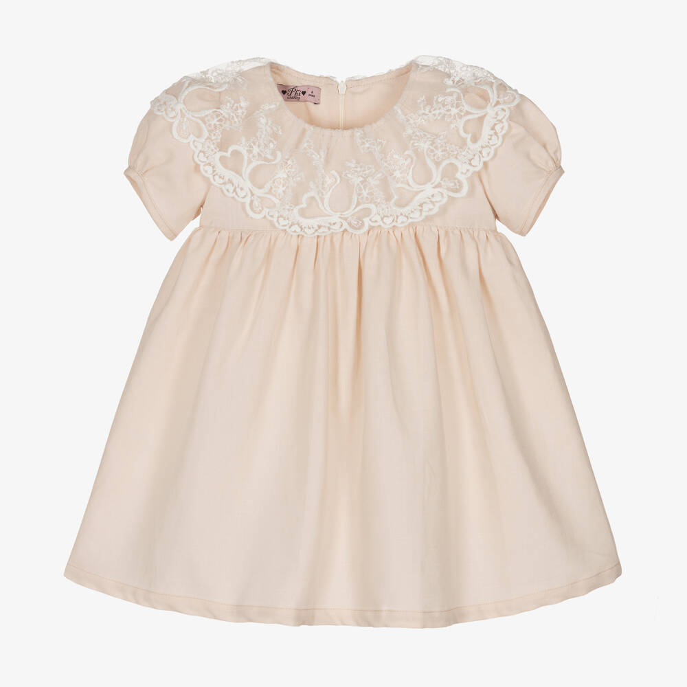 Phi Clothing - Girls Beige Linen & Cotton Dress | Childrensalon