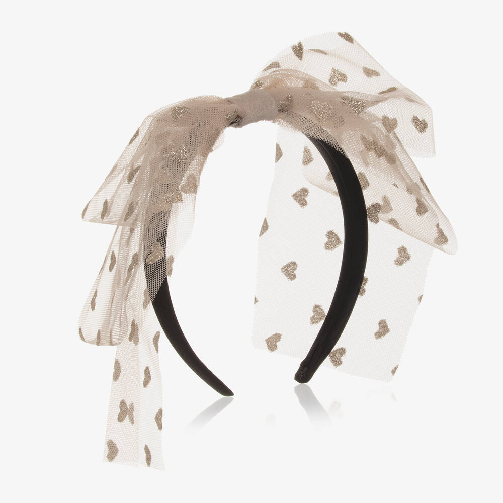 Phi Clothing - Girls Beige Tulle Bow Hairband | Childrensalon