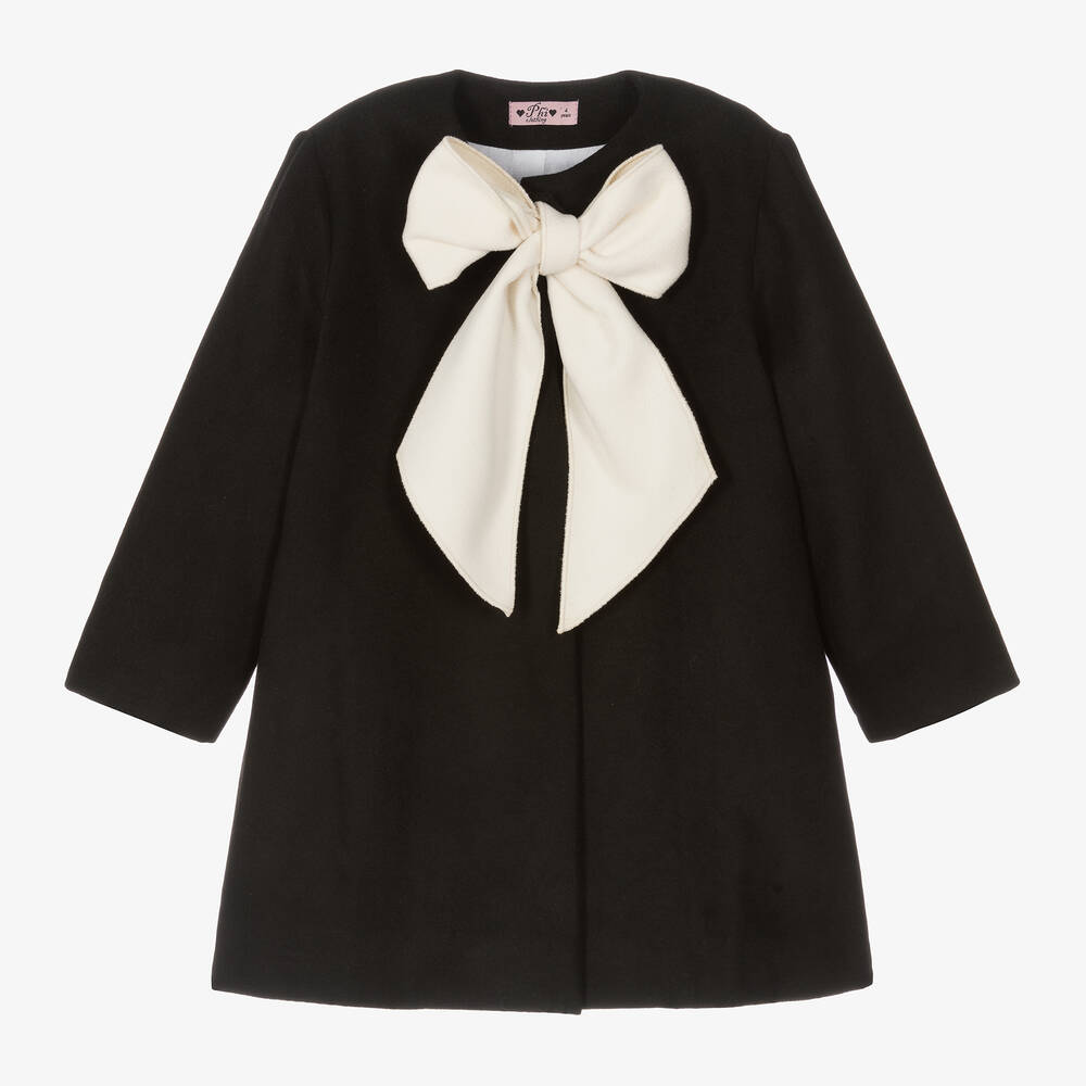 Phi Clothing - Girls Black Bow Coat | Childrensalon