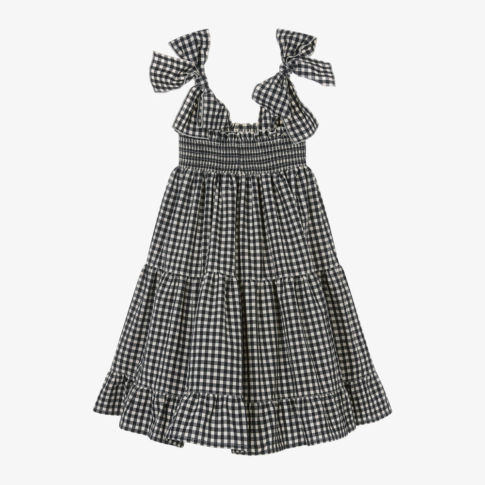 Phi Clothing - Girls Black Cotton Gingham Dress | Childrensalon