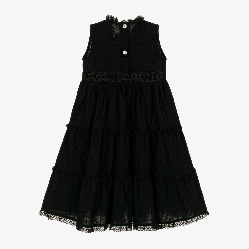 Phi Clothing - Girls Black Cotton Plumeti Dress | Childrensalon