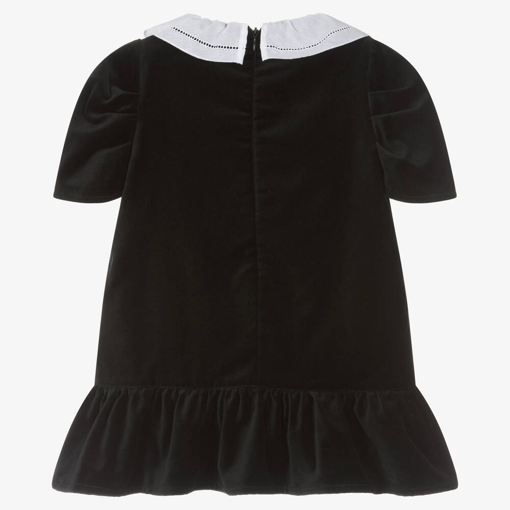 Phi Clothing - Girls Black Cotton Velvet Dress | Childrensalon