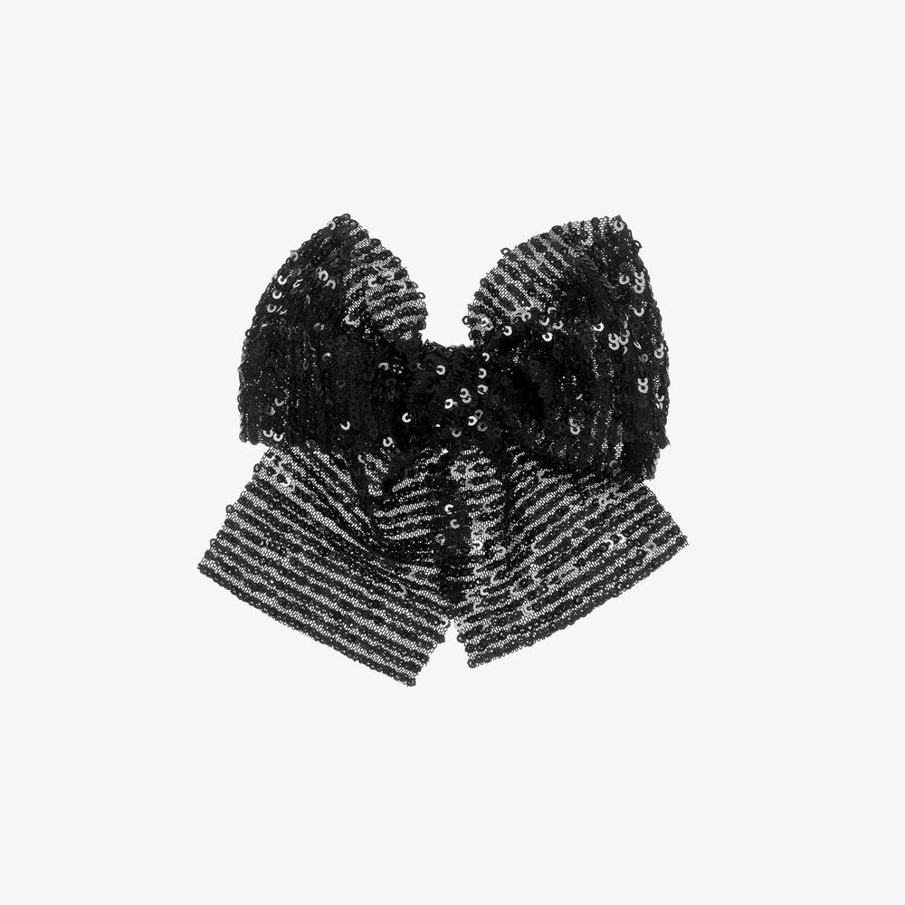 Phi Clothing - Girls Black Sequin Bow Clip (15cm) | Childrensalon