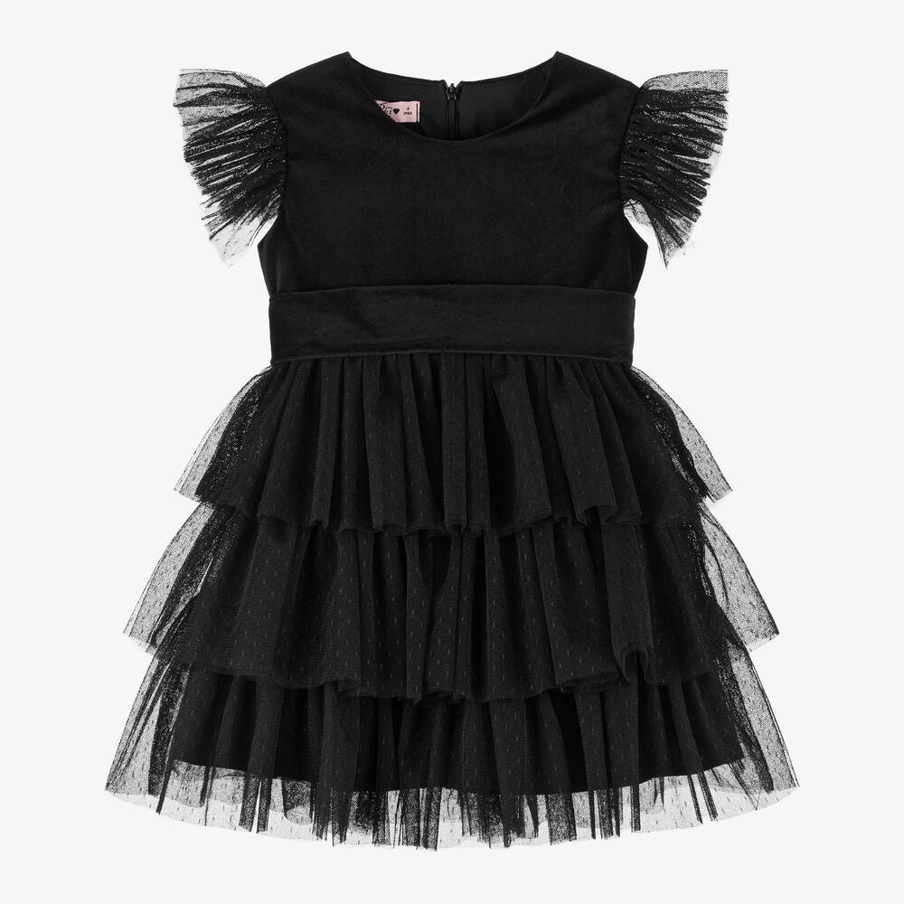 Phi Clothing - Girls Black Velvet & Tulle Dress | Childrensalon