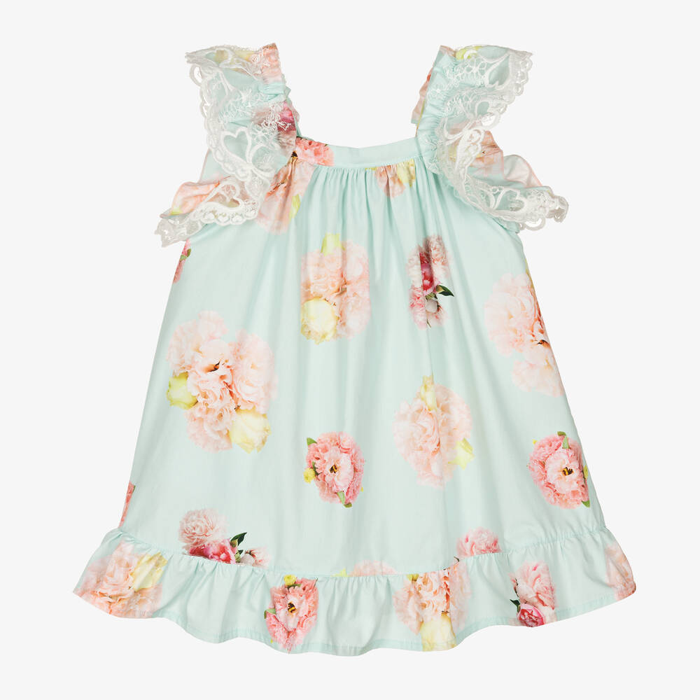 Phi Clothing - Girls Blue Cotton Floral Dress | Childrensalon
