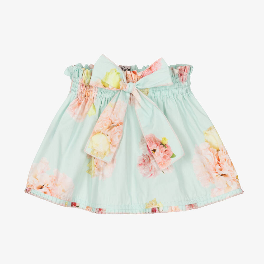 Phi Clothing - Girls Blue Cotton Floral Skirt | Childrensalon