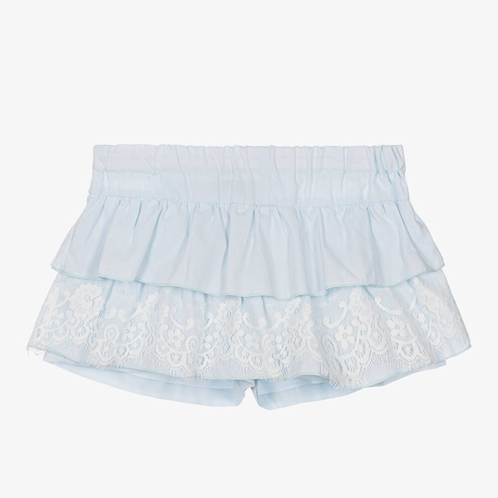 Phi Clothing - Голубая юбка-шорты из хлопка с кружевом для девочек | Childrensalon