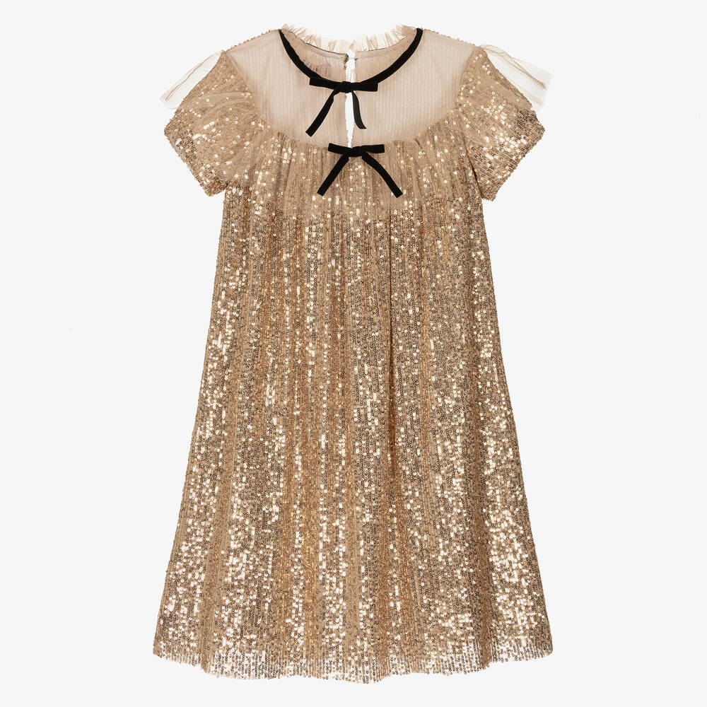 Phi Clothing - Girls Gold Sequin & Tulle Dress | Childrensalon