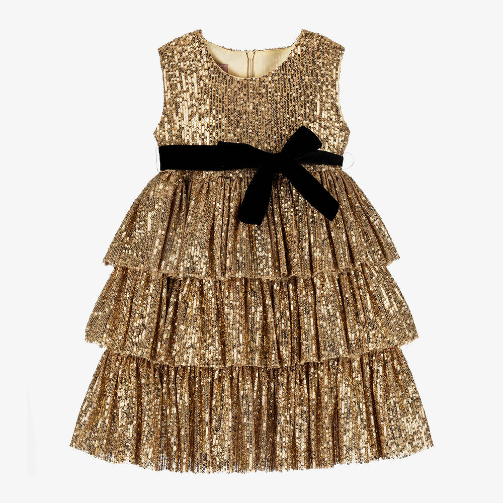 Phi Clothing Babies' Girls Gold Tiered Sequin Dress