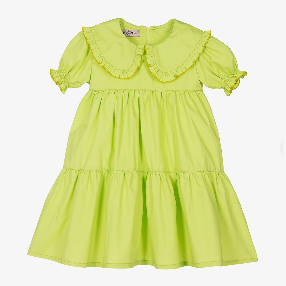 Phi Clothing Kids' Girls Green Cotton Tiered Dress