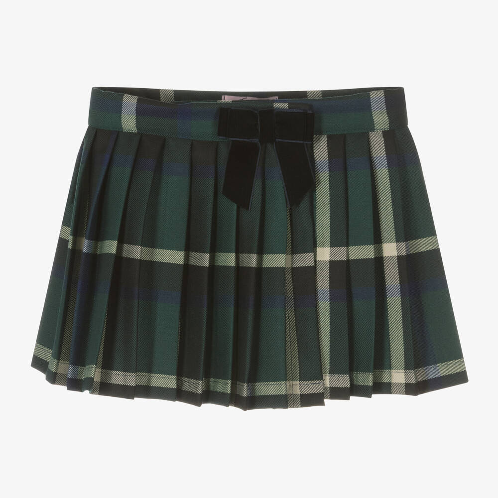 Phi Clothing - Girls Green Pleated Tartan Skirt | Childrensalon