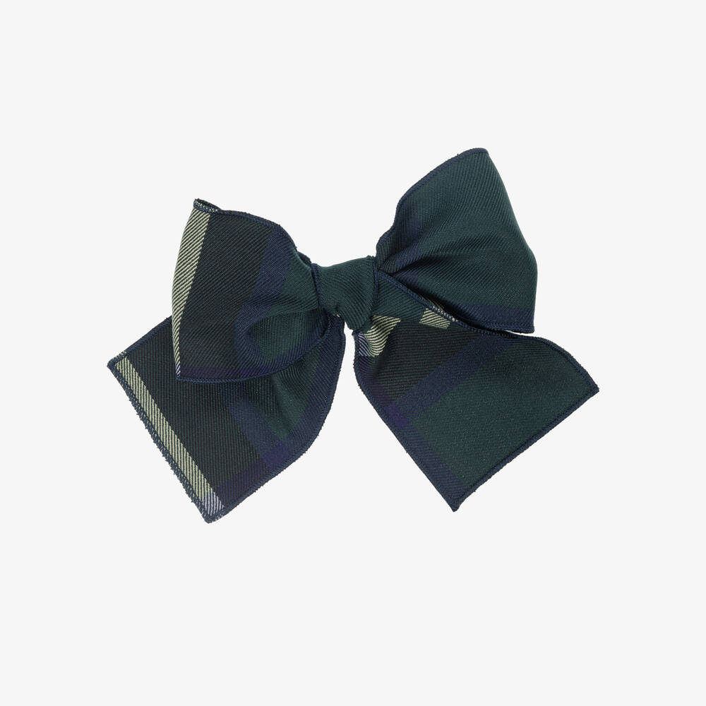 Phi Clothing - Girls Green Tartan Bow Hair Clip (15cm) | Childrensalon