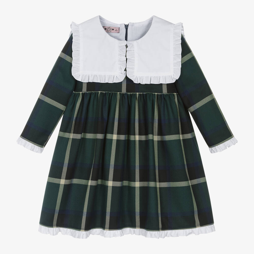 Phi Clothing - Girls Green Tartan Dress | Childrensalon