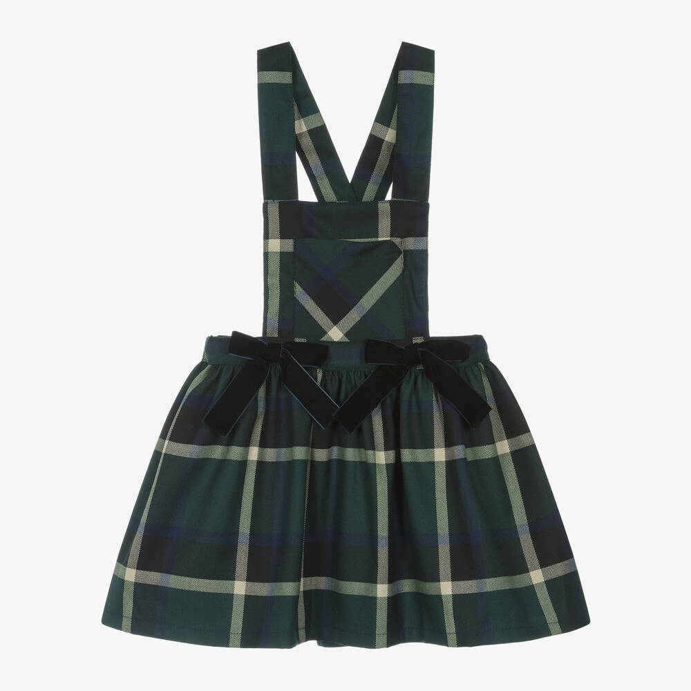 Phi Clothing - Girls Green Tartan Pinafore Dress | Childrensalon