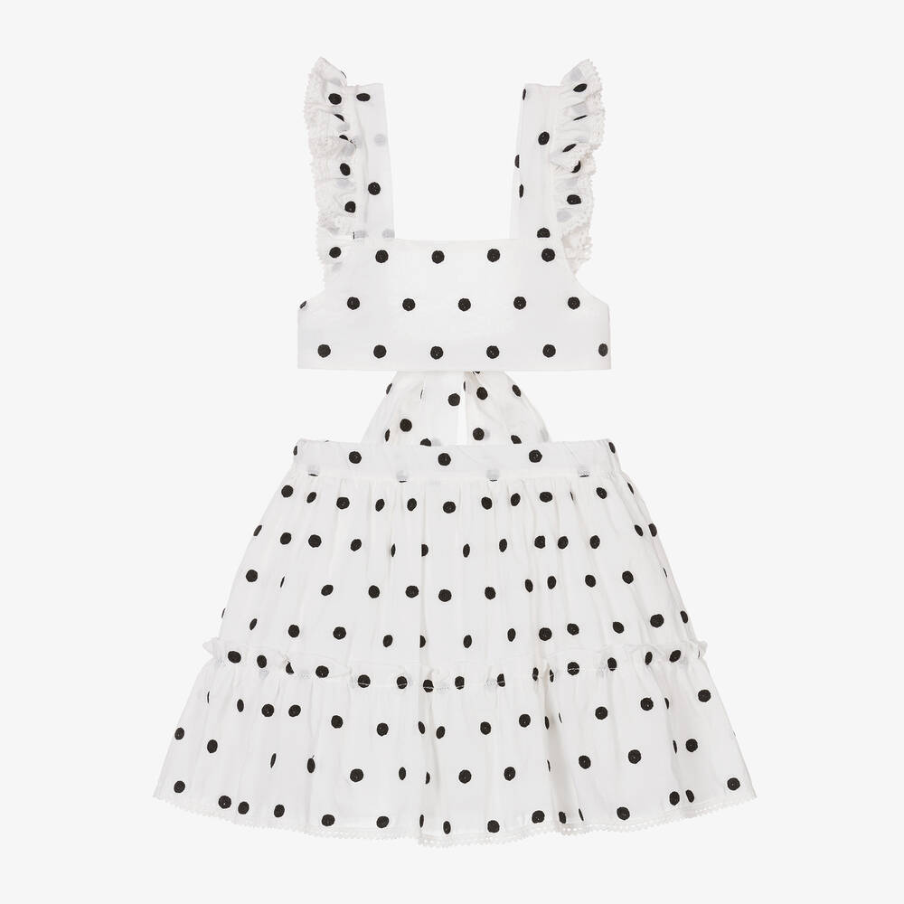 Phi Clothing - Girls Ivory & Black Polka Dot Skirt Set | Childrensalon