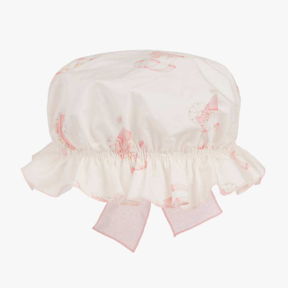 Phi Clothing - Girls Ivory Cart Print Cotton Mop Hat | Childrensalon