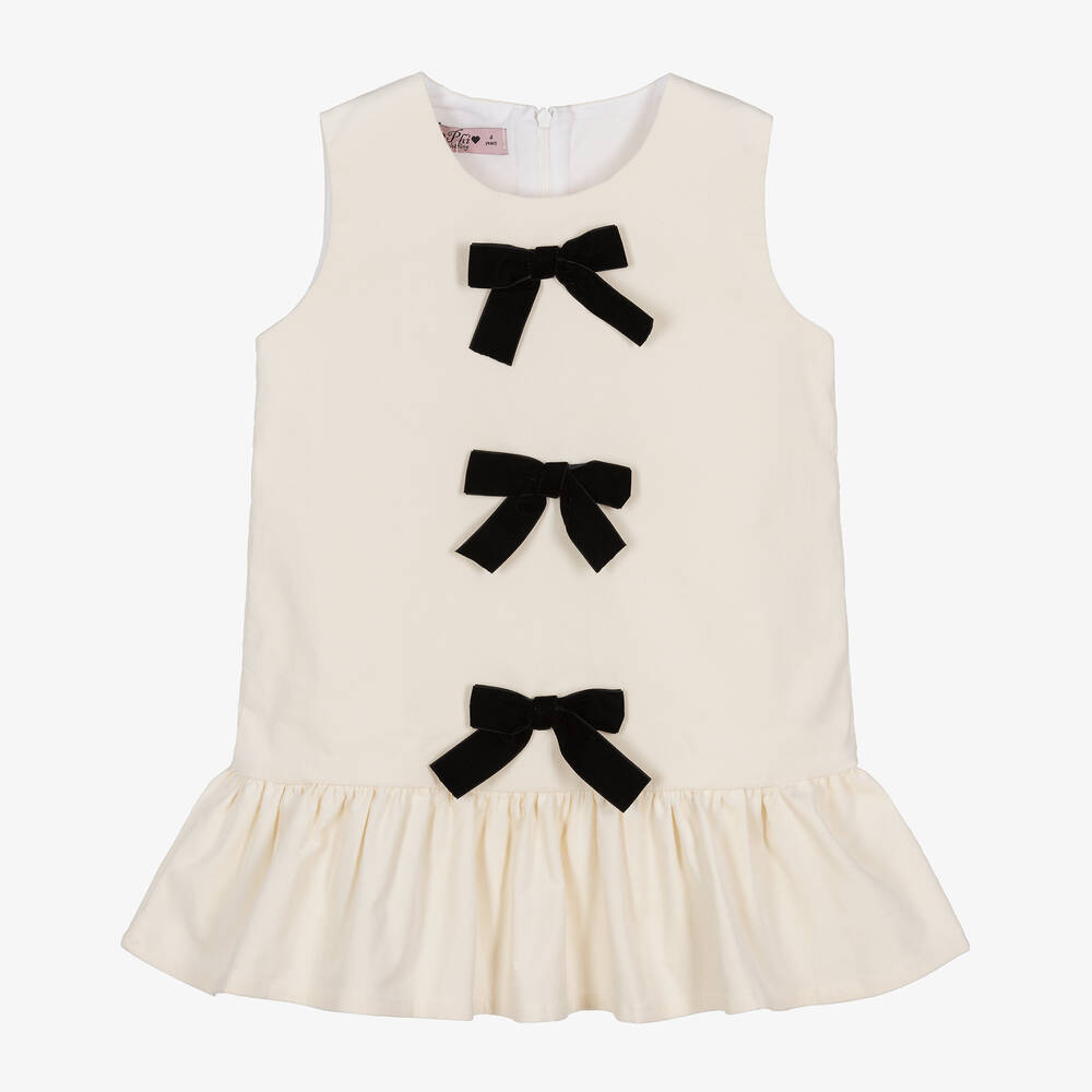 Phi Clothing - Girls Ivory Velvet Bow Dress | Childrensalon