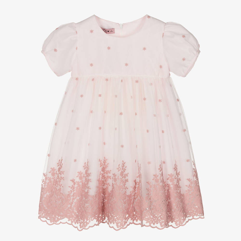 Phi Clothing - Girls Pale Pink Embroidered Tulle Dress | Childrensalon