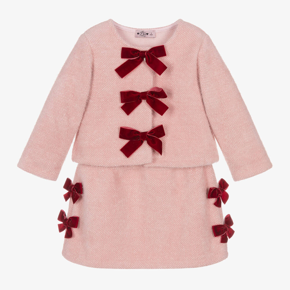 Phi Clothing - Girls Pink Cardigan & Skirt Set | Childrensalon