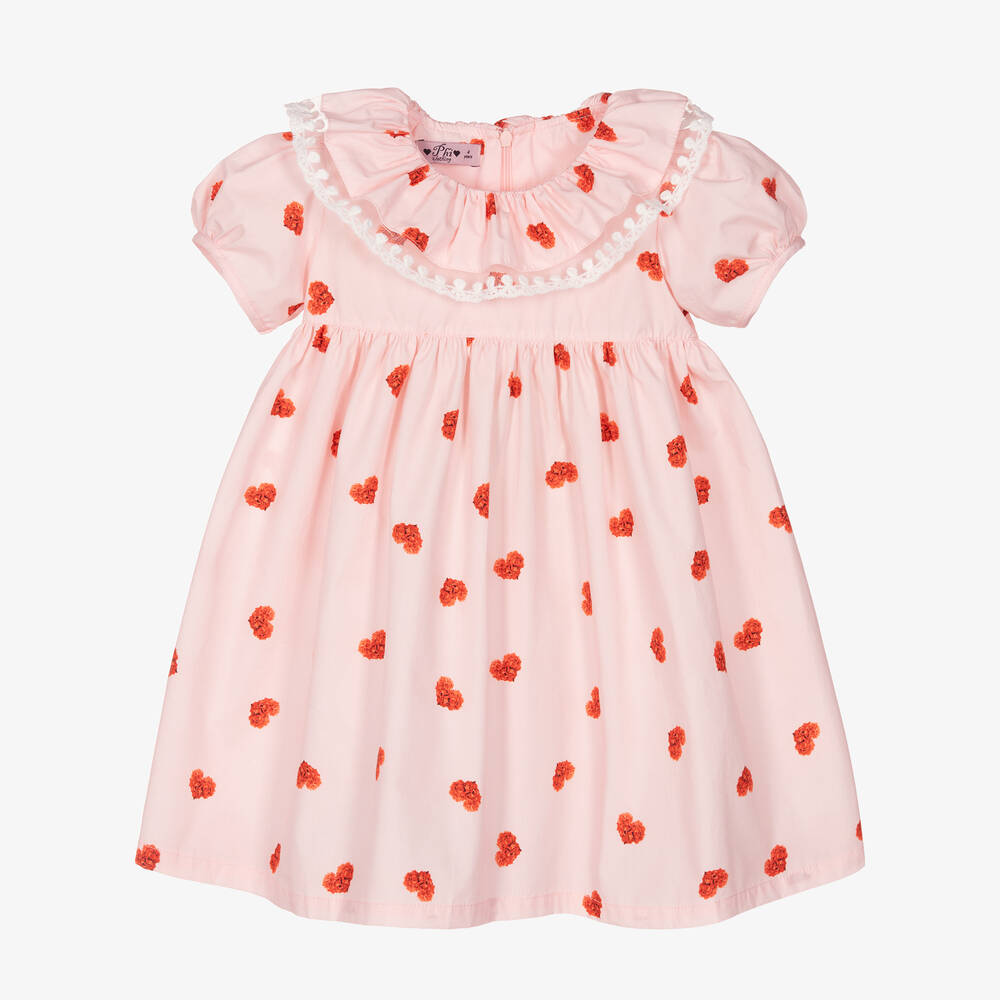 Phi Clothing - Girls Pink Cotton Heart Print Dress | Childrensalon