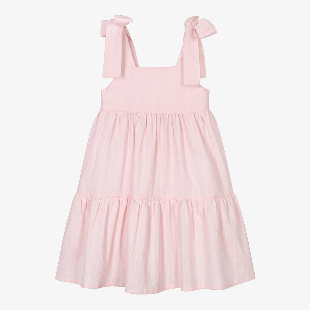Phi Clothing - Girls Pink Cotton Tiered Dress | Childrensalon