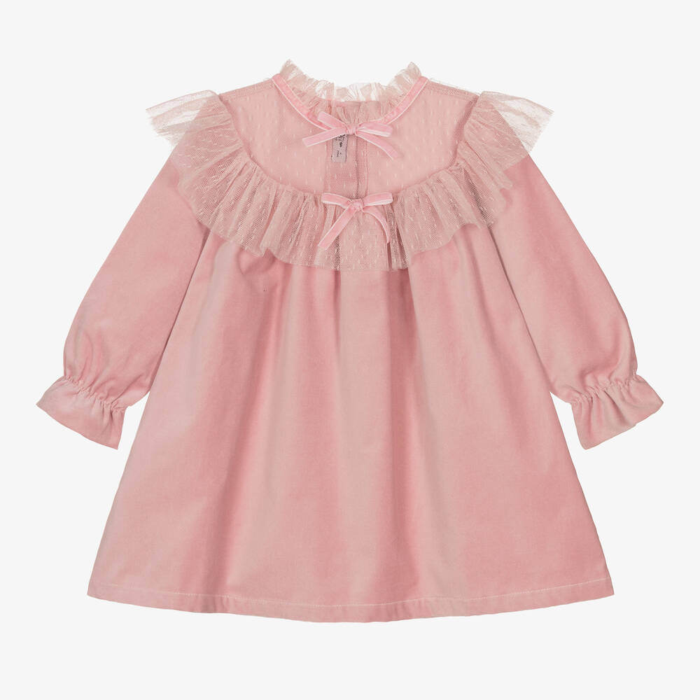 Phi Clothing - Girls Pink Cotton Velvet Dress | Childrensalon