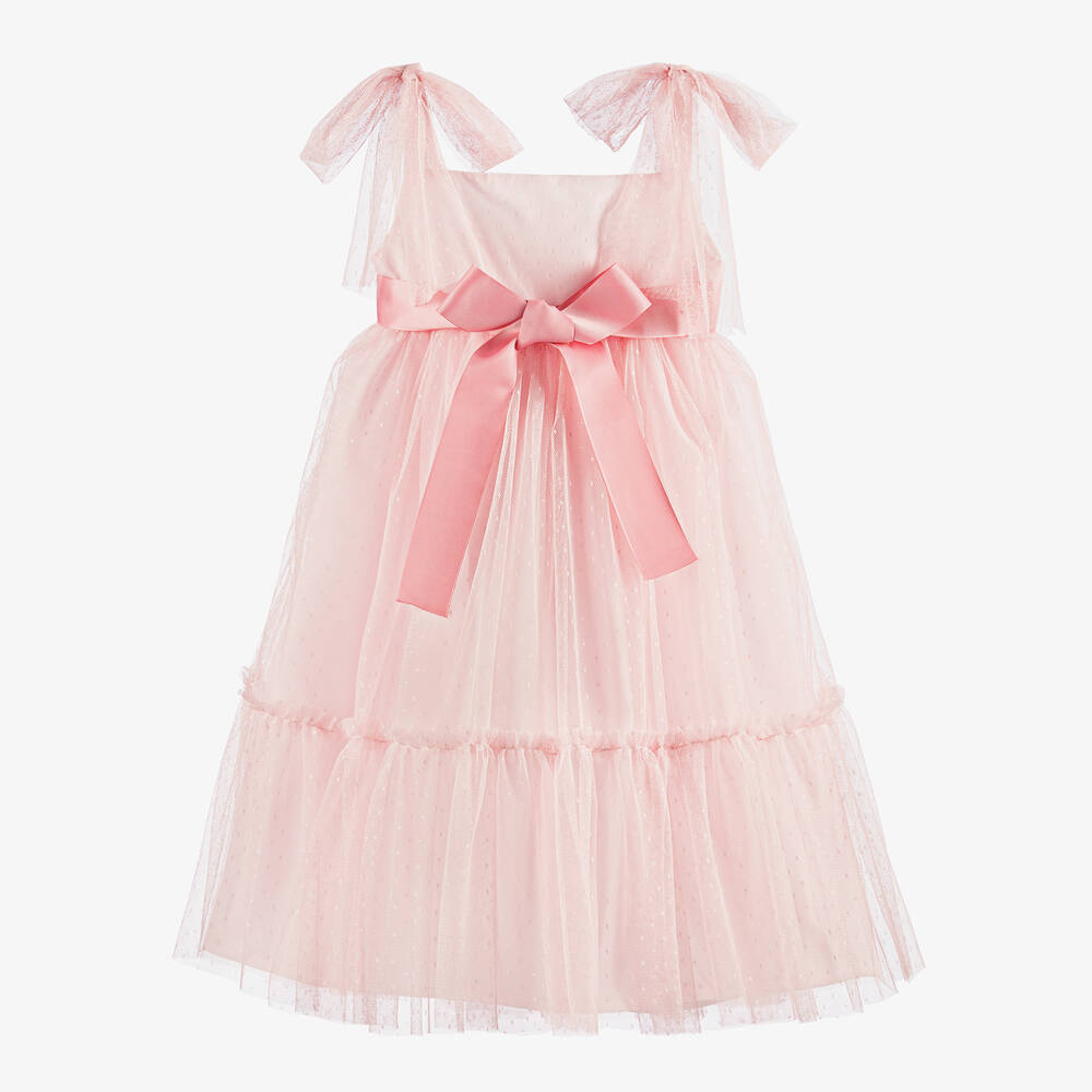 Phi Clothing - Girls Pink Dotted Tulle Dress | Childrensalon