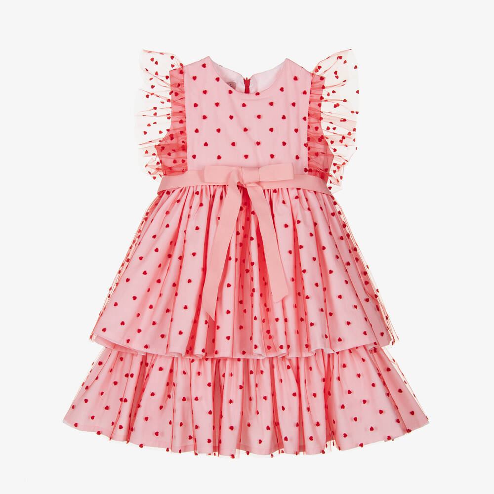 Phi Clothing - Girls Pink Embroidered Tulle Dress | Childrensalon