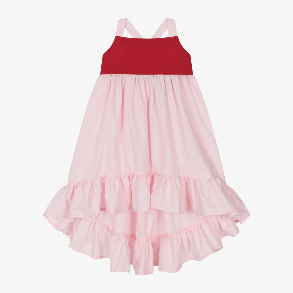 Phi Clothing - Розово-красное платье из хлопка для девочек | Childrensalon