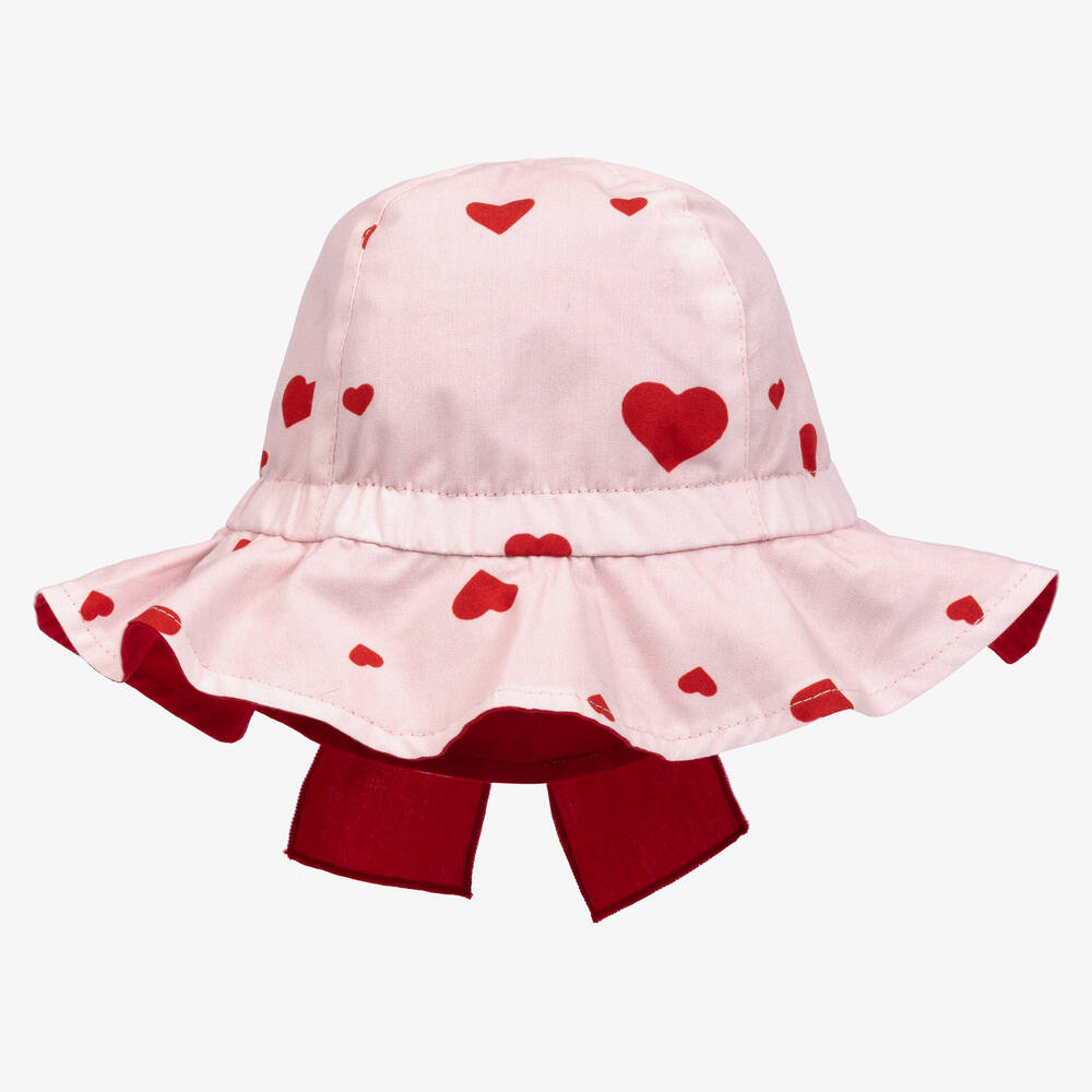 Phi Clothing - Girls Pink & Red Hearts Sun Hat | Childrensalon
