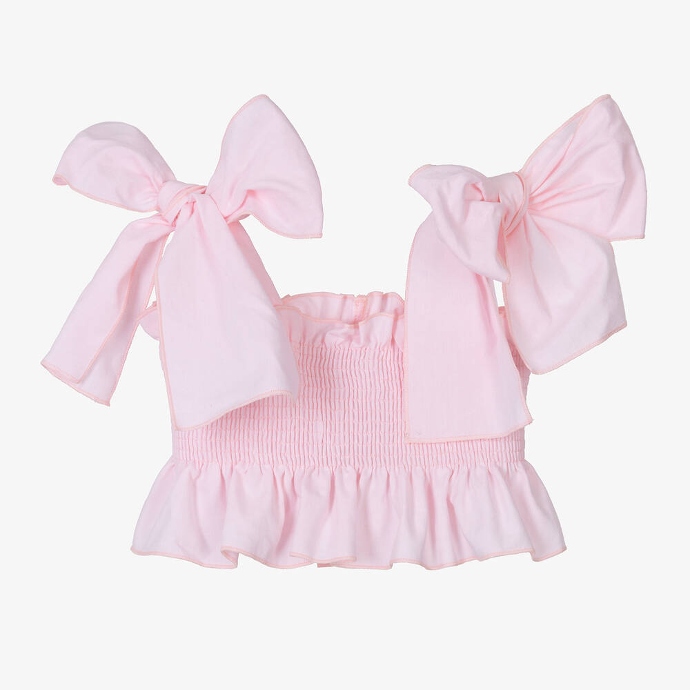 Phi Clothing - Girls Pink Shirred Cotton Crop Top | Childrensalon