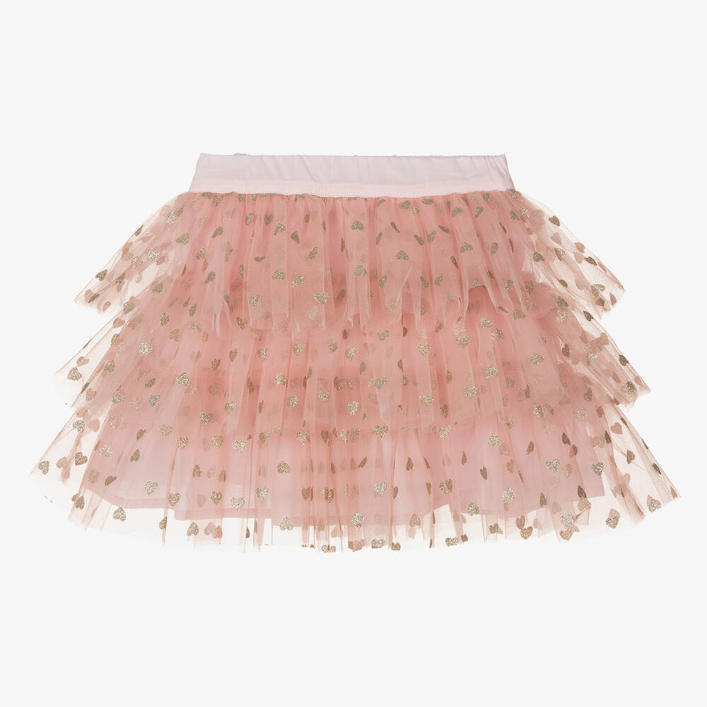 Phi Clothing - Girls Pink Tulle Heart Print Skirt | Childrensalon