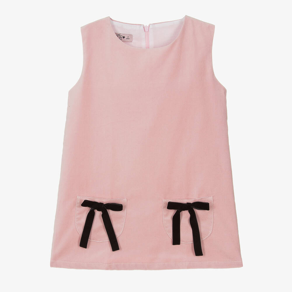 Phi Clothing Kids' Girls Pink Velvet Bows Dress