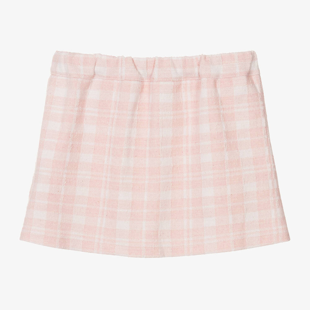 Phi Clothing - Girls Pink & White Check Cotton Skirt | Childrensalon