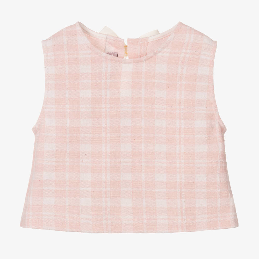 Phi Clothing - Girls Pink & White Check Cotton Top | Childrensalon