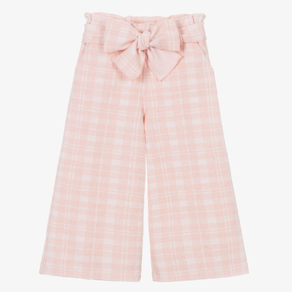 Phi Clothing - Girls Pink & White Check Cotton Trousers | Childrensalon