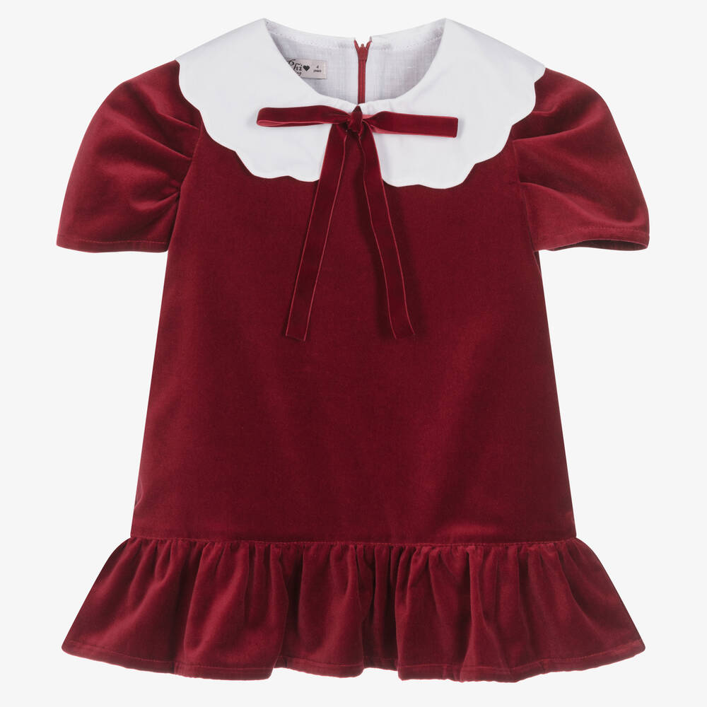 Phi Clothing Kids' Girls Red Cotton Velvet Dress