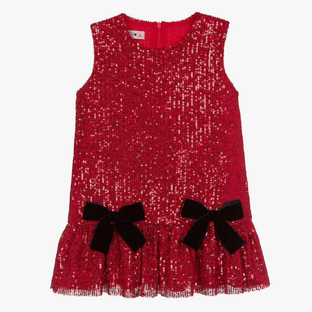 Phi Clothing - Girls Red Sequins & Bows Dress | Childrensalon